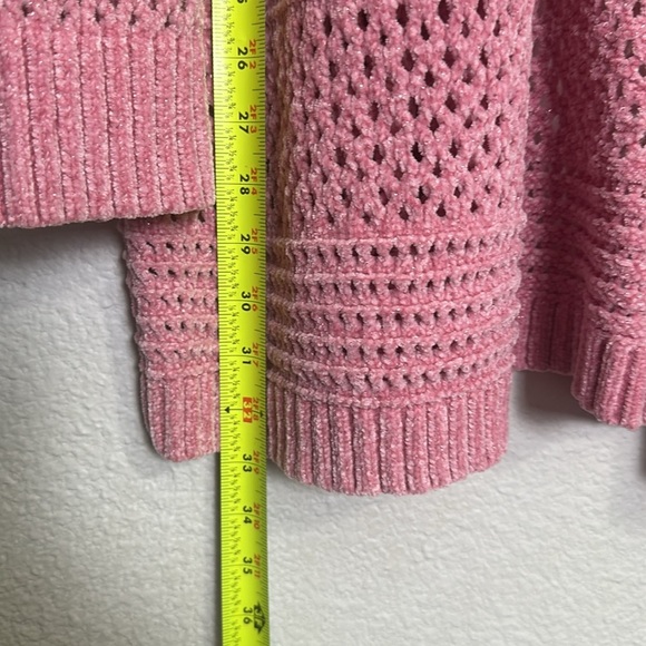 Lane Bryant Women’s Size 18/20 Open Weave Cardigan Pink Chenille Metallic Thread - Picture 7 of 8